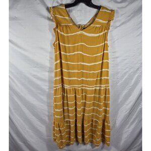Simply Vera Wang Women's Mustard Striped Tiered Linen Blend Maxi Dress Size XL